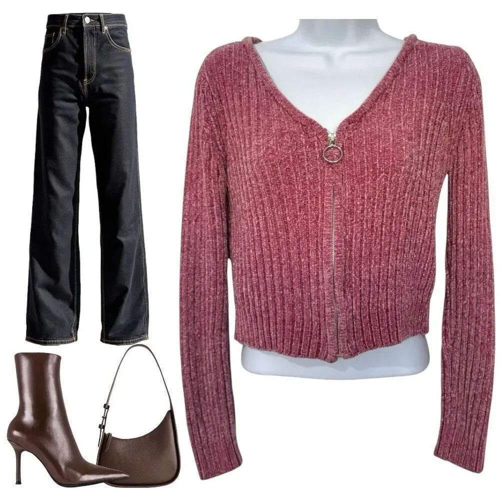 SO Women’s Cropped Long Sleeve Zip Sweater Medium